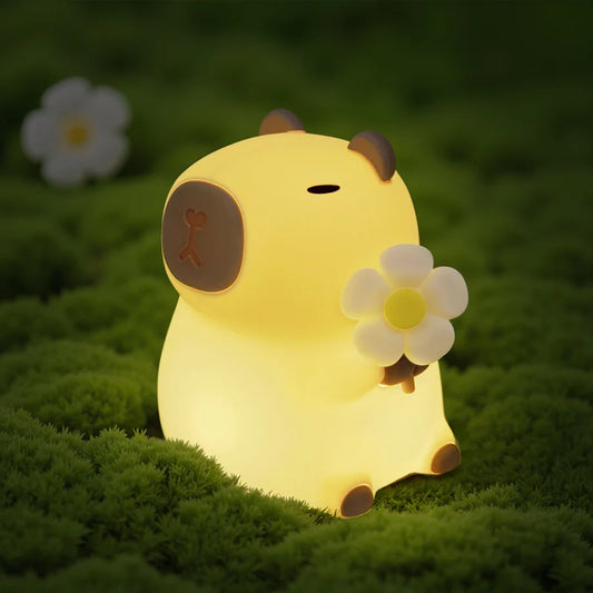 Cute capybara night light with warm LED for kids' bedroom.