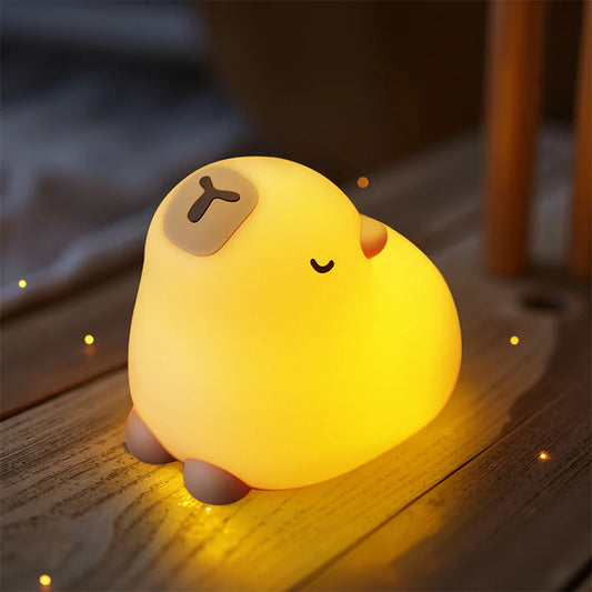 a capybara night light in yoga style