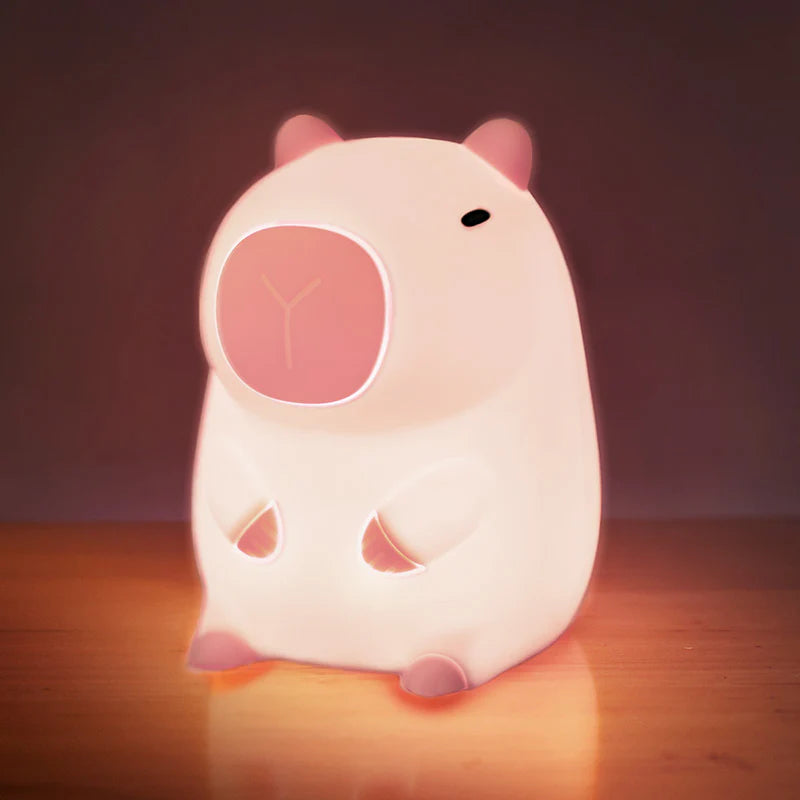 a pink capybara night lamp, soft glowing